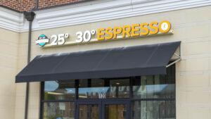 alt="Photo of newly installed 25 30 espresso channel letter sign located in Spotsylvania, Virginia"