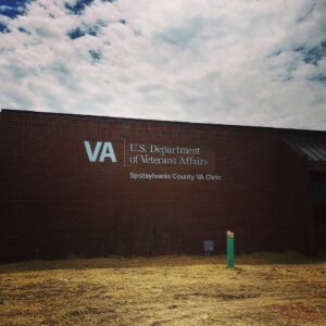 alt="Photo of Veterans Affairs Metal sign mounted to brick in Spotsylvania, Virginia"