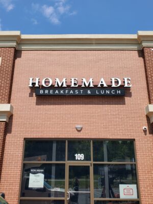 Photo of Channel Letter Sign for HOMEMADE Breakfast & Lunch, located in Spotslyvania, VA. Sign was manufactured & installed by Distinct Sign Solutions in Fredericksburg, VA