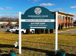 Clear and legible post sign for Morningside House, utilizing a bold sans-serif font to emphasize their specialization in memory care services.