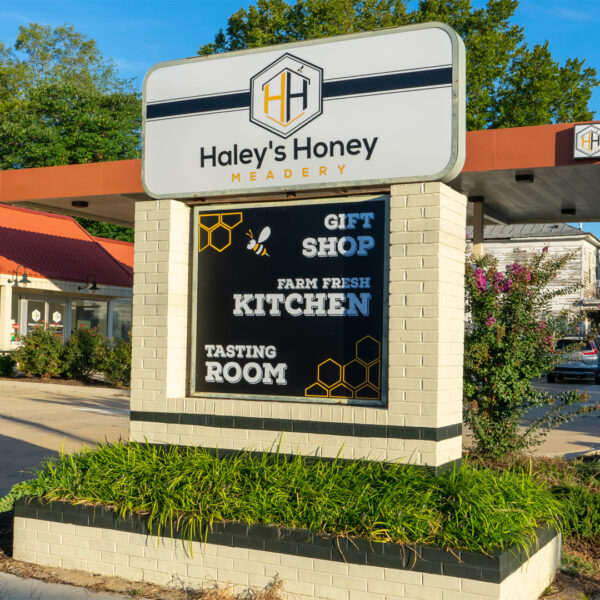 Sign for Haley's Honey Meadery by Distinct Sign Solutions showing effective use of white space for clear readability and visual appeal.