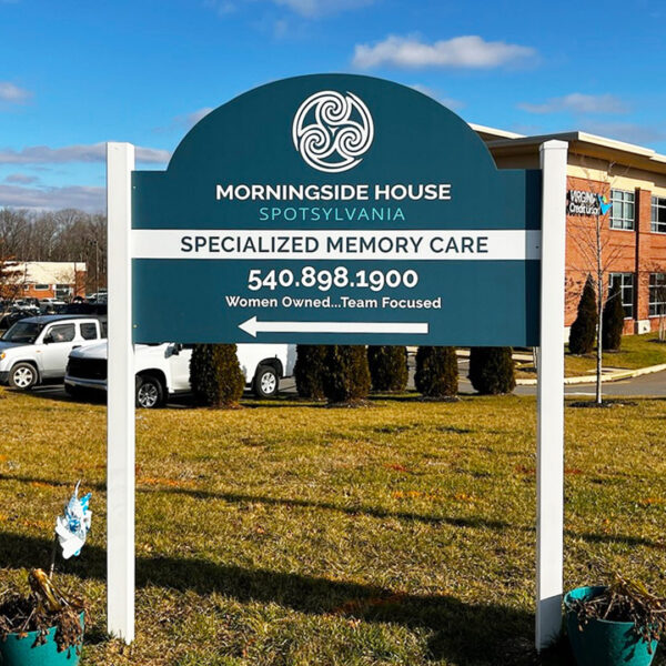 Clear and legible post sign for Morningside House, utilizing a bold sans-serif font to emphasize their specialization in memory care services.
