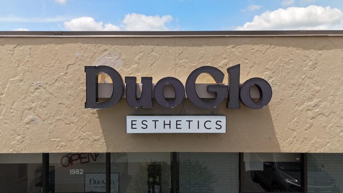 Distinct Signs' channel letter sign with day/night vinyl for DuoGlo Esthetics, ensuring visibility and elegance.