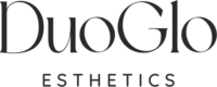 DuoGlo Esthetics logo, featuring sleek black text, representing the brand's focus on professional skincare services.