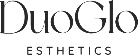 DuoGlo Esthetics logo, featuring sleek black text, representing the brand's focus on professional skincare services.