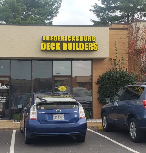 Photo of channel letter sign for Fredericksburg Deck Builders, located in Fredericksburg, VA. Sign was manufactured & installed by Distinct Sign Solutions in Fredericksburg, VA