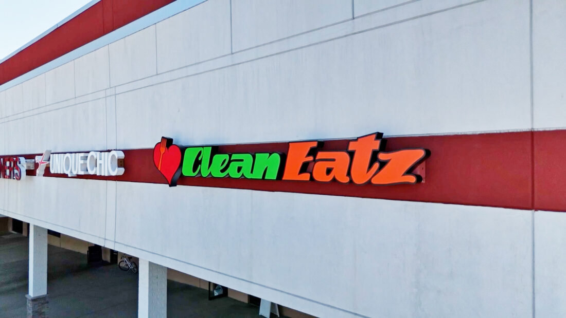 A channel letter sign for Clean Eatz in Stafford, VA, installed by Distinct Sign Solutions in Fredericksburg, VA.