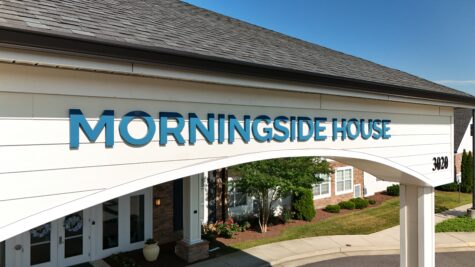 Drone shot of acrylic sign for Morningside House, located in Fredericksburg, VA. Sign was manufactured & installed by Distinct Sign Solutions in Fredericksburg, VA