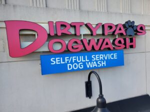 Photo of Dirty Paws DogWash, located in Stafford, VA. Sign was manufactured & installed by Distinct Sign Solutions in Fredericksburg, VA