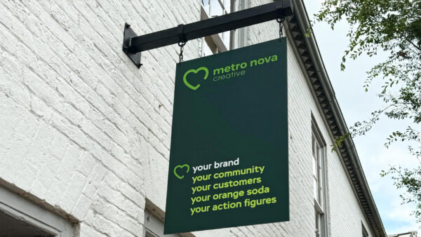 A downtown sign created by Distinct Signs for Metro Nova Creative. Blade sign.