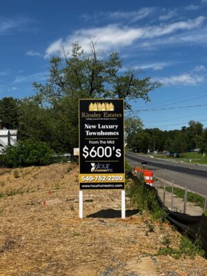 Photo of custom home builder sign in Stafford, VA. Sign was manufactured & installed by Distinct Sign Solutions in Fredericksburg, VA