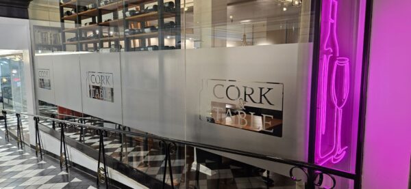 Cork & Table Restaurant Frosted Privacy Vinyl Graphics in Fredericksburg, VA