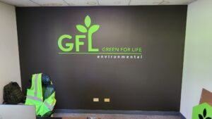 Photo of lime green acrylic wall sign in Ruckersville, VA. Sign was manufactured & installed by Distinct Sign Solutions in Fredericksburg, VA