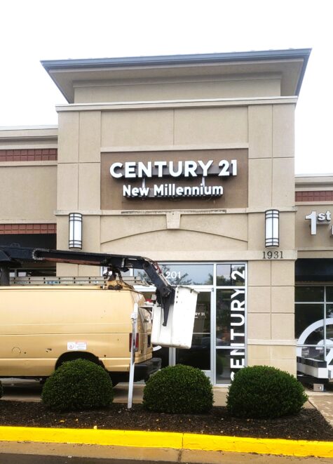 Photo of channel letter sign for Century 21, located in Fredericksburg, VA. Sign was manufactured & installed by Distinct Sign Solutions in Fredericksburg, VA