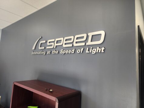 Photo of custom C Speed entrance lobby sign, located in Stafford, VA, client of Distinct Sign Solutions in Fredericksburg, VA