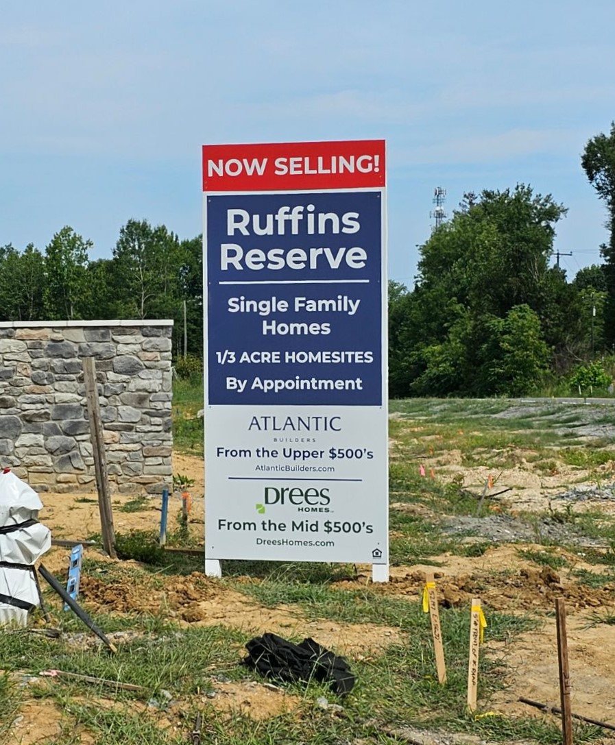 Photo of custom home builder sign in Spotsylvania, VA. Sign was manufactured & installed by Distinct Sign Solutions in Fredericksburg, VA