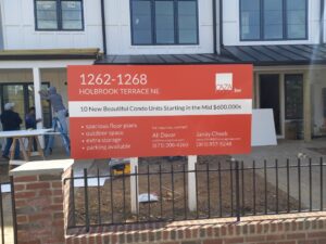 Photo of commercial real estate sign in Washington DC. Sign was manufactured & installed by Distinct Sign Solutions in Fredericksburg, VA