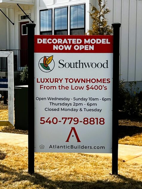 Photo of Custom Home Builder sign for Atlantic Builders in Charlottesville VA. Sign was manufactured & installed by Distinct Sign Solutions in Fredericksburg, VA