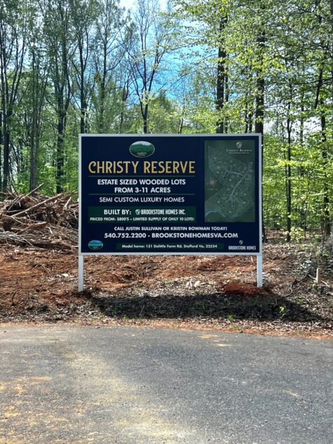 Photo of oversized post and panel sign for Brookstone Homes in Stafford, VA. Sign was manufactured & installed by Distinct Sign Solutions in Fredericksburg, VA