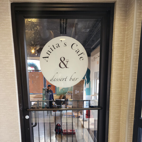 Vinyl door graphic for Anita’s Cafe & Dessert Bar by Distinct Sign Solutions in Fredericksburg, VA