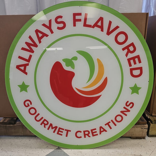 Round interior wall sign for Always Flavored Gourmet Creations in Fredericksburg, VA