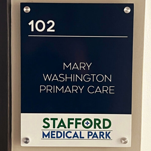 Room identification sign for Mary Washington Primary Care, suite 102 at Stafford Medical Park
