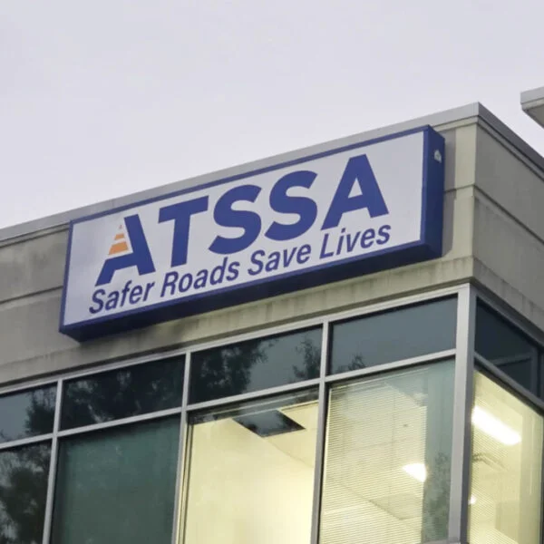 Illuminated sign cabinet installed by Distinct Sign Solutions for ATSSA in Fredericksburg, VA. Clear and durable branding for a national safety organization.