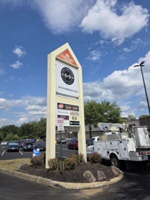 Photo of large pylon directory sign in Stafford, VA. Sign was repaired with new ivory aluminum casing by Distinct Sign Solutions in Fredericksburg, VA