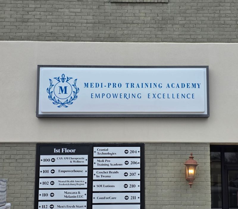 Medi Pro Training Academy partnered with Distinct Sign Solutions for building sign installation in Spotsylvania.